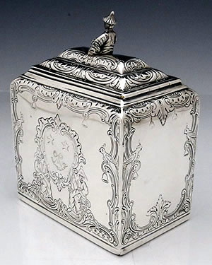 English antique silver tea caddy London 1782 by Charles Aldridge and Henry Green